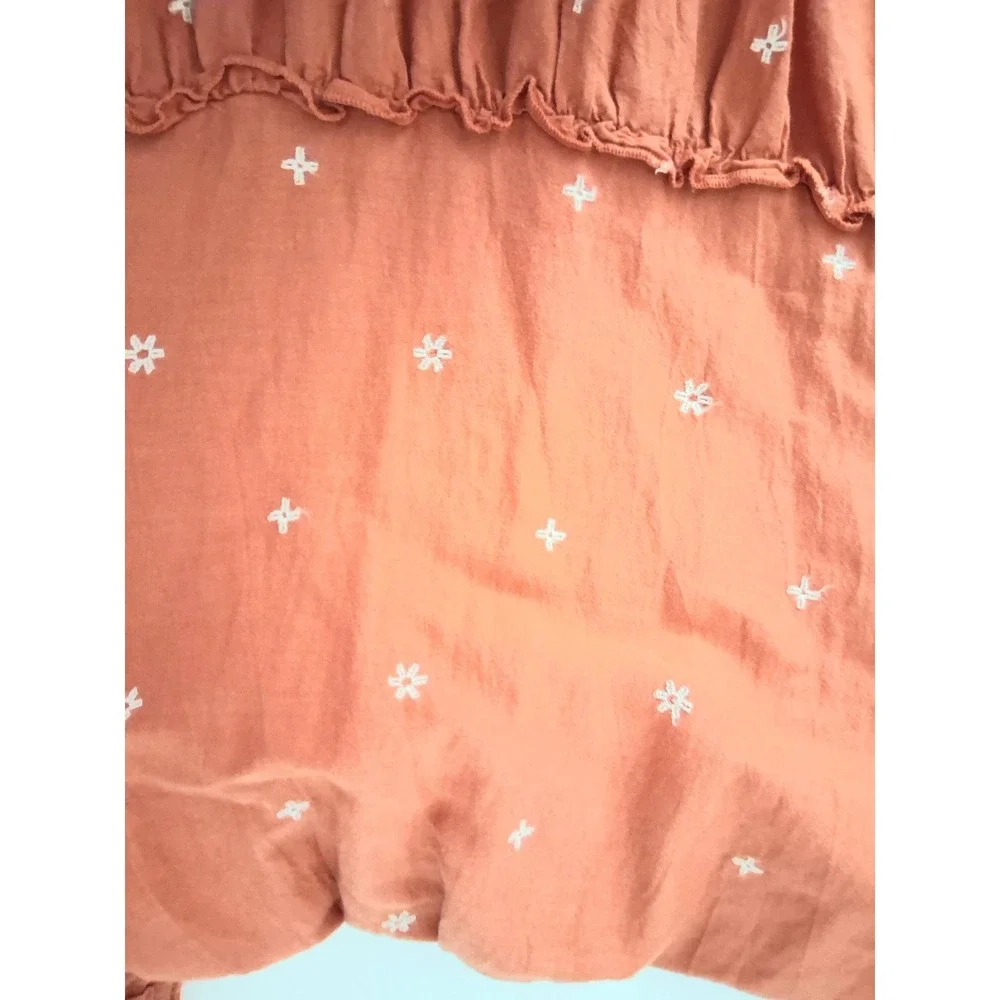 Old Navy Maxi Dress Medium Tall Orange Smocked Embroidered Tiered Cottagecore - Picture 8 of 12